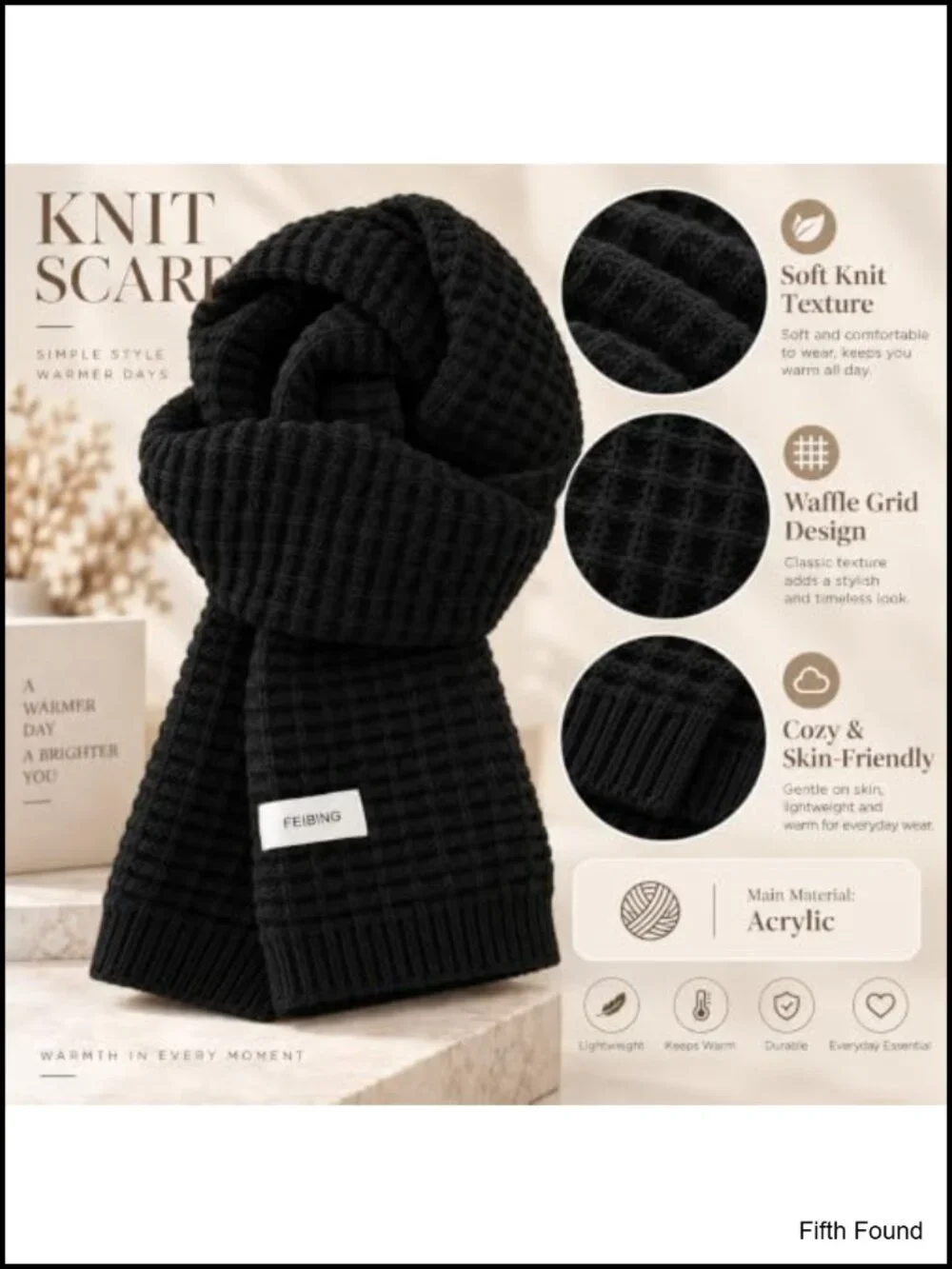 Womens Waffle Knit Winter Scarf Soft Neck Warmer Cozy Cold Weather Wrap